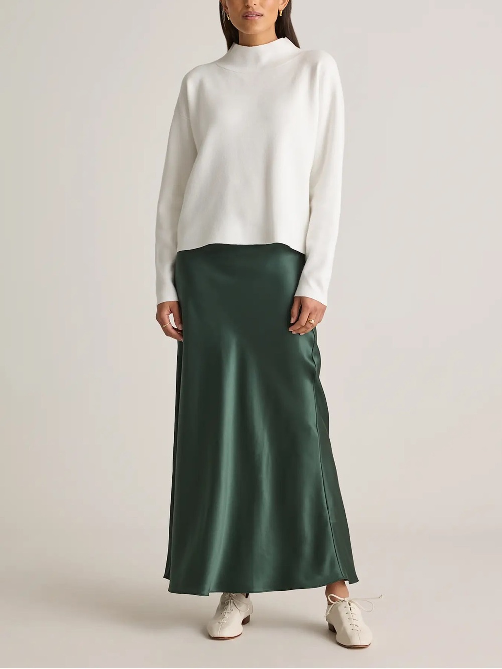 Quince Washable Silk Forest Green Long Skirt Sz Small